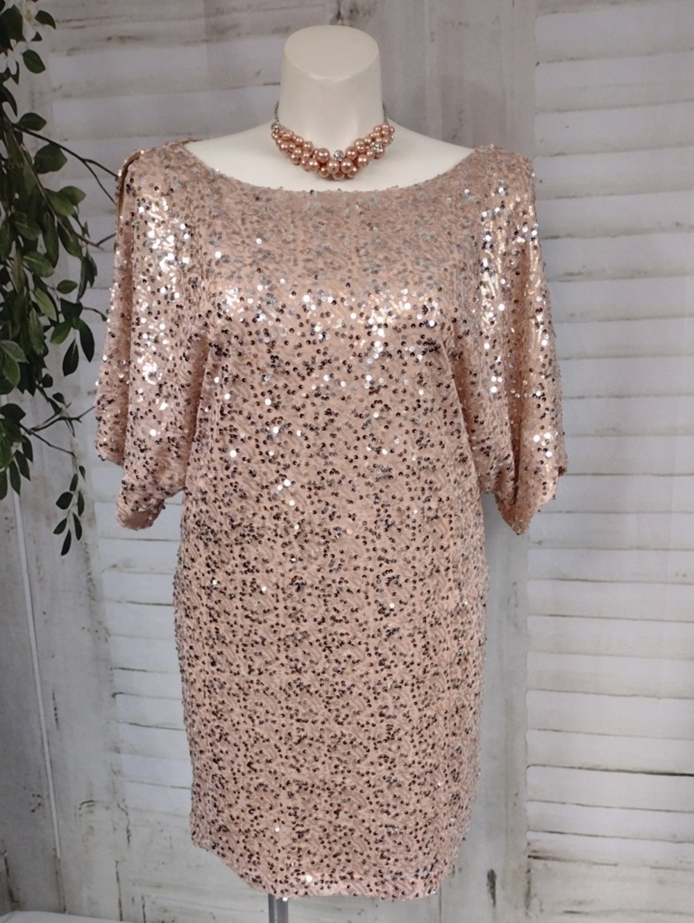 Rose Gold Sequin Cocktail Dress - Women Size 14P